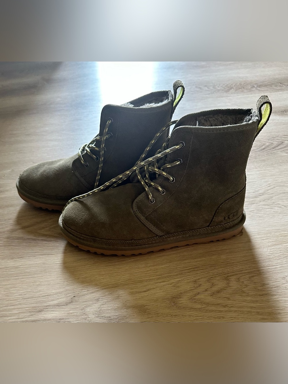 Suede Lace-Up Boots in Olive Green